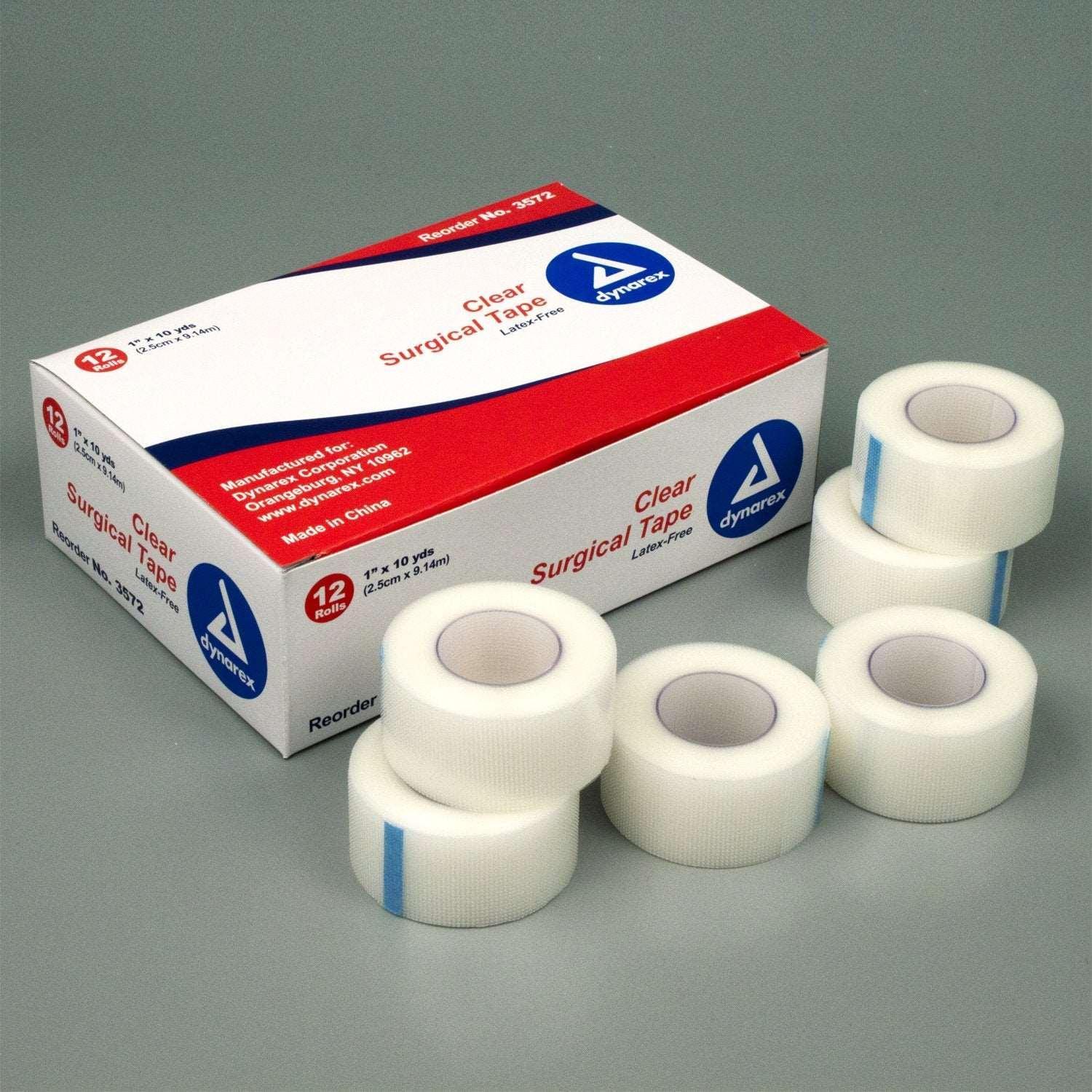Dynarex Clear Adhesive Medical Tape 1 x 10 Yd 1 Box, 12 Rolls/Box
