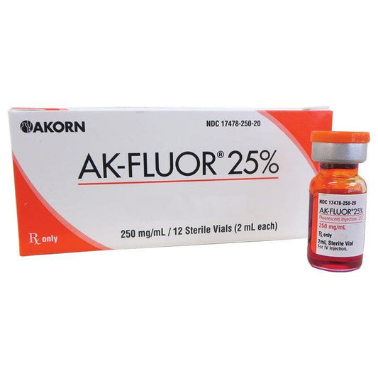 Fluorescein Dye - AK-Fluor 25% Angiography DISCOUNTINUED at Stag Medical - Eye Care, Ophthalmology and Optometric Products. Shop and save on Proparacaine, Tropicamide and More at Stag Medical & Eye Care Supply