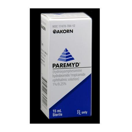 Paremyd (Hydroxyamphetamine Hydrobromide/Tropicamide ophthalmic solution) 1%/0.25%, 15mL - Akorn DISCONTINUED at Stag Medical - Eye Care, Ophthalmology and Optometric Products. Shop and save on Proparacaine, Tropicamide and More at Stag Medical & Eye Care Supply