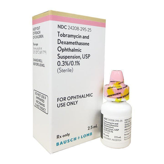 Tobradex - Tobramycin 0.3%/Dexamethasone 0.1% Ophthalmic Solution 2.5mL - Bausch at Stag Medical - Eye Care, Ophthalmology and Optometric Products. Shop and save on Proparacaine, Tropicamide and More at Stag Medical & Eye Care Supply