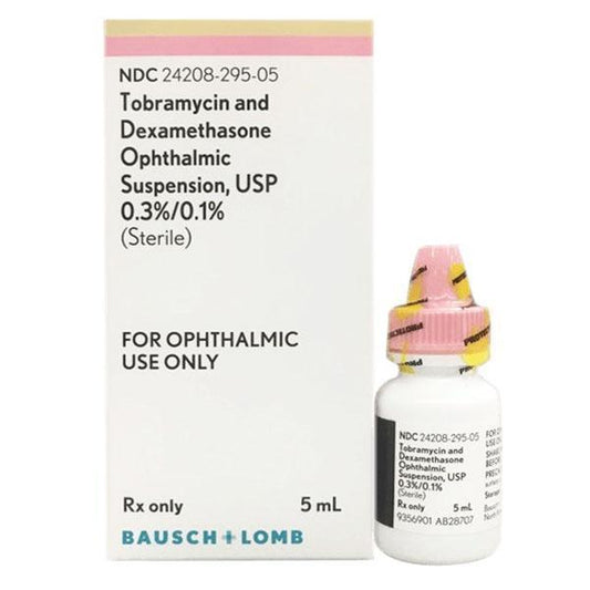 Tobradex - Tobramycin and Dexamethasone Ophthalmic Solution, USP 0.3%/0.1% 5mL - Bausch at Stag Medical - Eye Care, Ophthalmology and Optometric Products. Shop and save on Proparacaine, Tropicamide and More at Stag Medical & Eye Care Supply