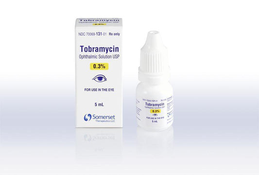 Tobramycin Ophthalmic Solution 0.3% 5mL - Somerset at Stag Medical - Eye Care, Ophthalmology and Optometric Products. Shop and save on Proparacaine, Tropicamide and More at Stag Medical & Eye Care Supply